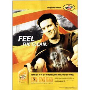 2008 Pennzoil Motor Oil Vintage Print Ad Feel the Clean Man Cave Wall Art